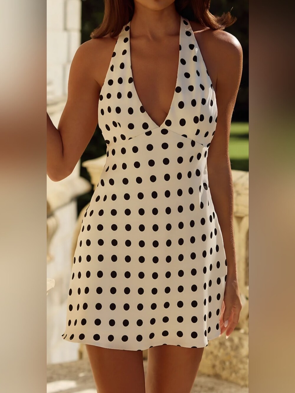 All in Favor Cream and Black Polka Dot Halter Midi Dress